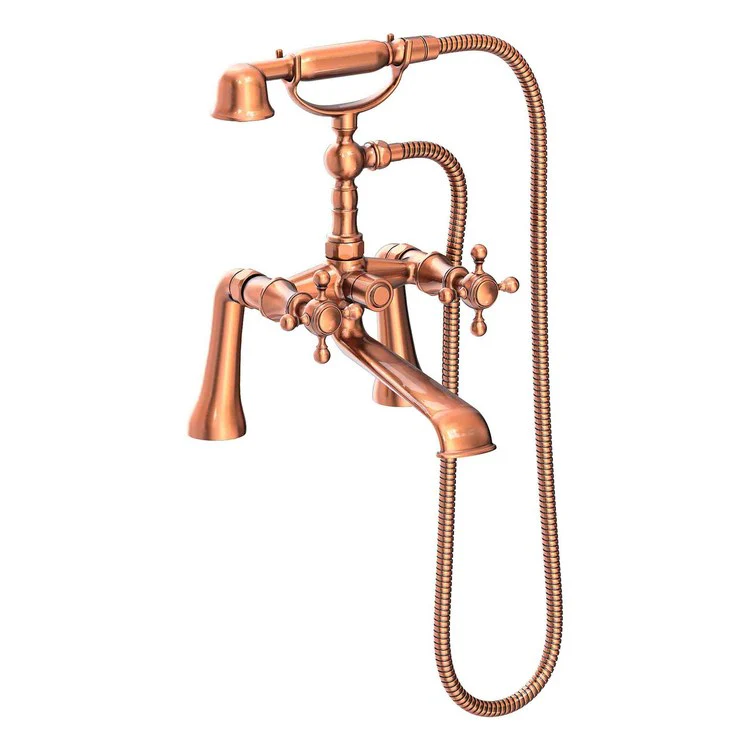 Tub Filler Victoria Exposed Deck Mount with Handshower 7-1/4 Inch Spread 2 Cross ADA Satin Brass PVD 2 Hole - Frankwebs