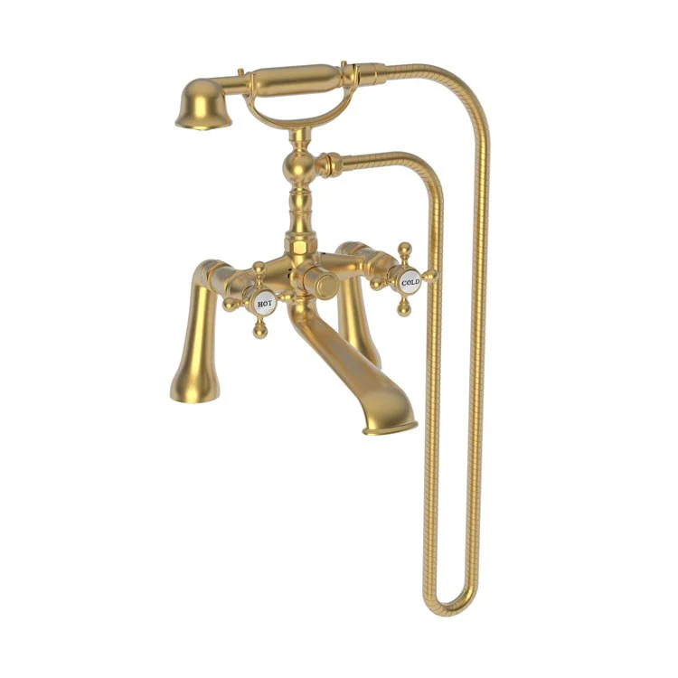 Tub Filler Astor Deck Mount Exposed with Handshower 7-1/4 Inch Spread 2 Cross ADA Antique Brass 2 Hole - Frankwebs