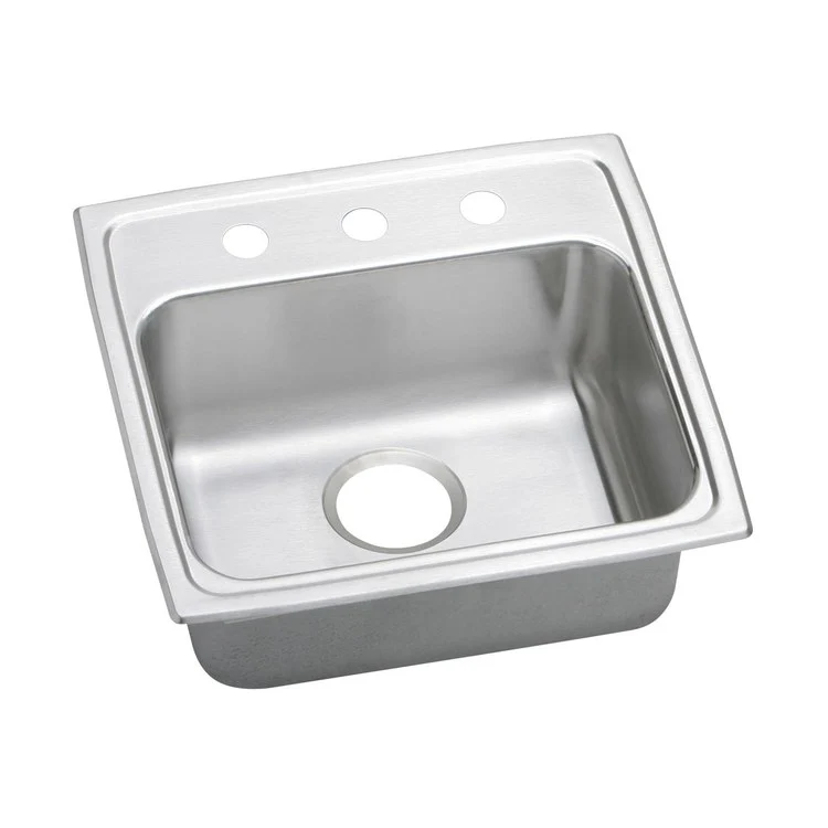 Kitchen Sink Lustertone Classic 19.5 x 19 Inch Single Bowl 2 Hole ADA Lustrous Satin Drop-In Rectangle Drain Location Rear Center Depth 5-1/2 Inch Quick Clip Mounting System Bottom Only Pads - Frankwebs