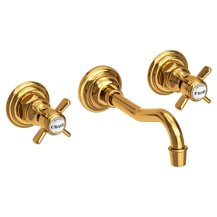 Lavatory Faucet Fairfield Wall Mount 8 Inch Spread 2 Cross ADA WaterSense Satin Gold PVD 1.2 Gallons per Minute Less Drain 3 Hole - Frankwebs