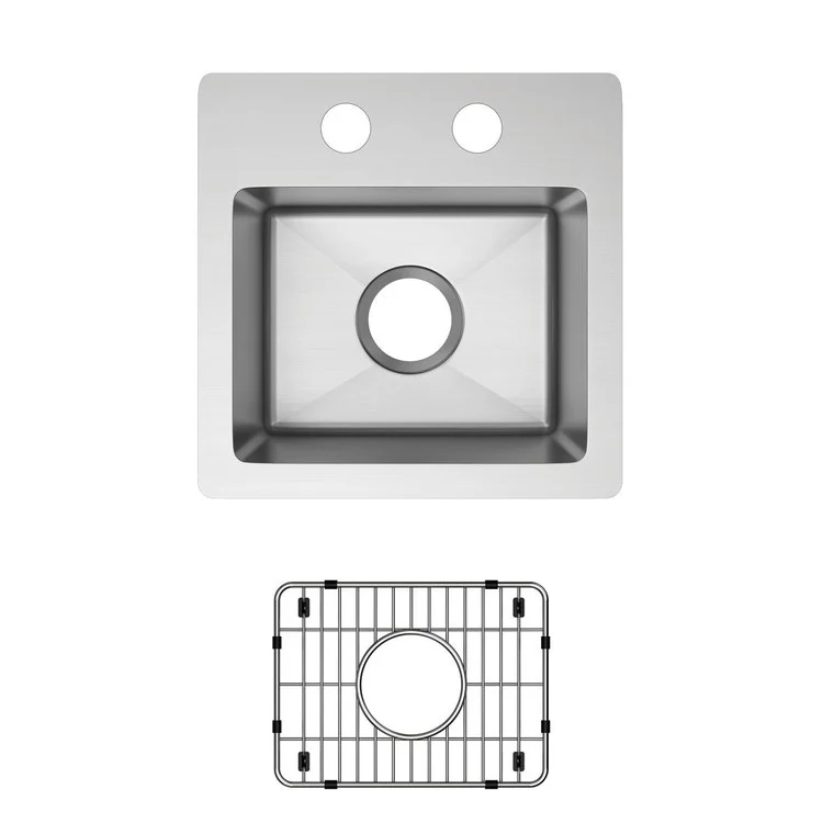 Bar Sink Crosstown 15 x 15 Inch Single Bowl Dual Mount Kit 2 Hole Polished Satin Drop-In Undermount Square Drain Size 3-1/2 Inch - Frankwebs