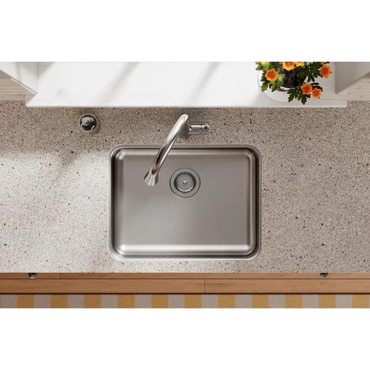 Kitchen Sink Lustertone Classic 23.5 x 18.25 Inch Single Bowl ADA Lustrous Satin Undermount Rectangle Drain Location Rear Center Depth 5-3/8 Inch Bottom Only Pads - Frankwebs