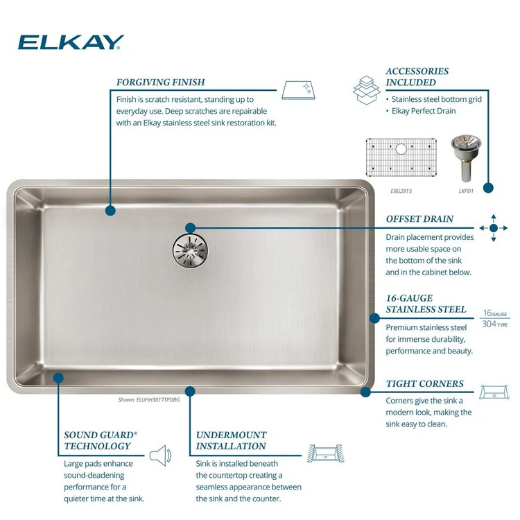 Kitchen Sink Lustertone Iconix 32.5 x 19.5 Inch Single Bowl Kit with Perfect Drain Luminous Satin Undermount - Frankwebs