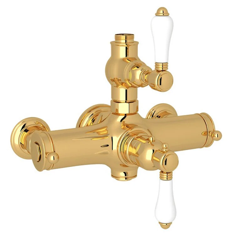 Thermostatic Valve Exposed with Volume and Temperature Control 2 Porcelain Lever Italian Brass - Frankwebs