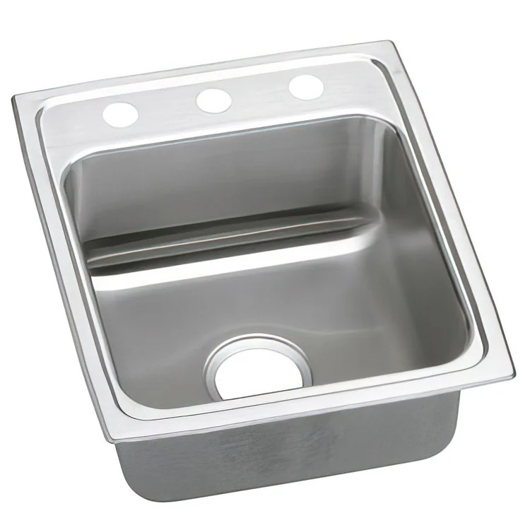 Kitchen Sink Lustertone Classic 17 x 20 Inch Single Bowl ADA Lustrous Satin Drop-In Rectangle Drain Location Rear Center Depth 6 Inch Quick Clip Mounting System Bottom Only Pads - Frankwebs