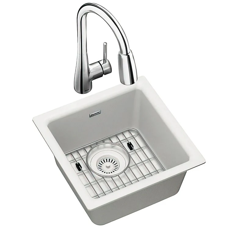 Kitchen Sink Quartz Classic 16 x 16 Inch Single Bowl Bar Kit with Faucet Greystone Drop-In Undermount - Frankwebs