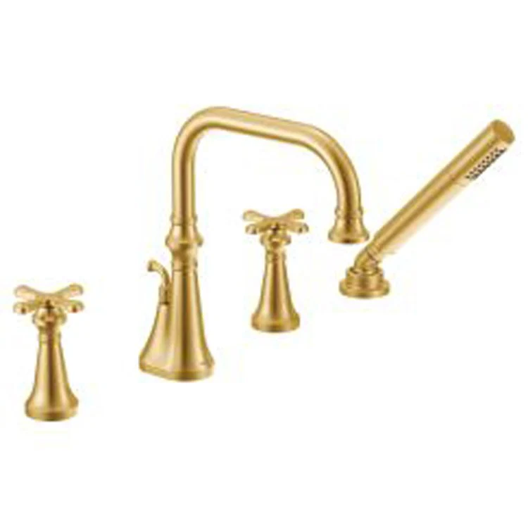 Roman Tub Trim Colinet with Diverter 2 Cross Brushed Gold ADA 12-13/16 Inch Spread 1.75 Gallons per Minute - Frankwebs