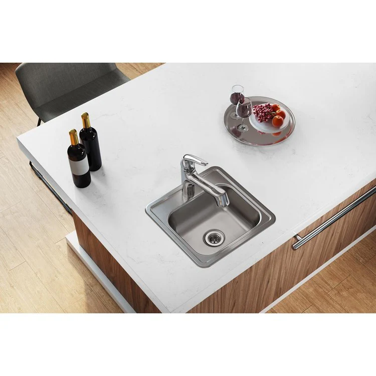 Bar Sink Dayton 15 x 15 Inch Single Bowl ADA Satin Drop-In Square Drain Size 2 Inch - Frankwebs