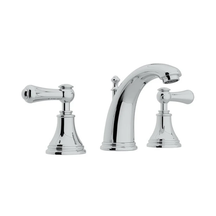 Lavatory Faucet Georgian Era 6-15 Inch Spread 2 Porcelain Cap Lever Polished Nickel 1.2 Gallons per Minute High Neck Spout - Frankwebs