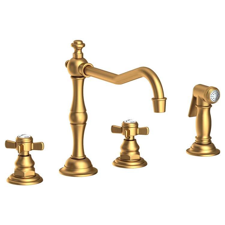 Kitchen Faucet Fairfield 8 to 20 Inch Spread 2 Cross ADA Satin Brass PVD Pull Out Sidespray Spout Height 5-5/9 Inch Spout Reach 9-1/2 Inch 1.8 Gallons per Minute - Frankwebs
