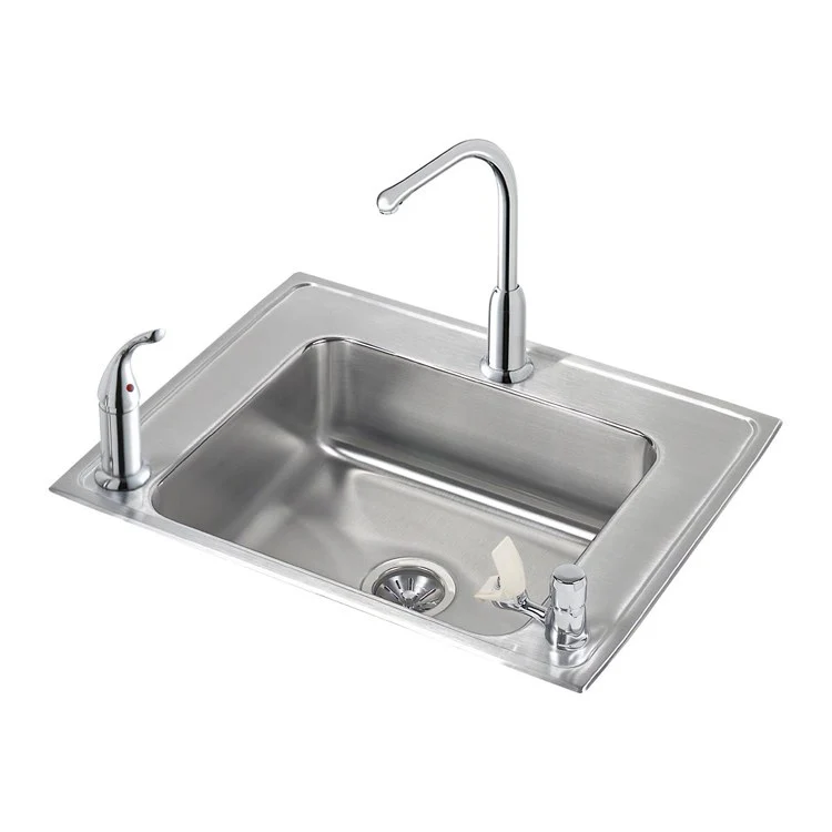 Classroom Sink Lustertone 28 x 22 x 6 Inch 5-7/8 Inch 1 Bowl ADA Right with Faucet Bubbler 3 Hole Lustrous Satin Drop-In 33 Inch - Frankwebs