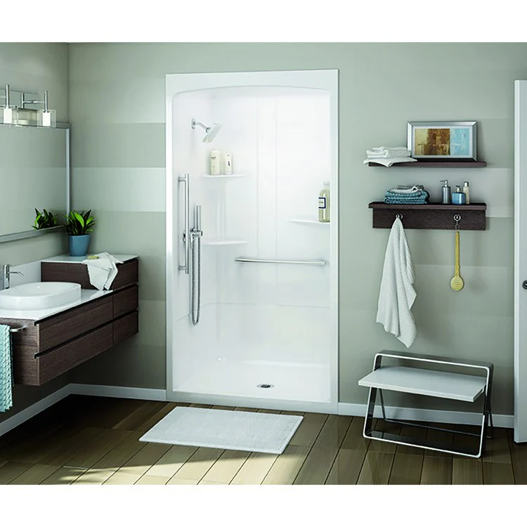 Shower Allia Rectangular 3 Piece White 48 x 34-1/2 Inch Acrylic Left Seat Center Drain - Frankwebs