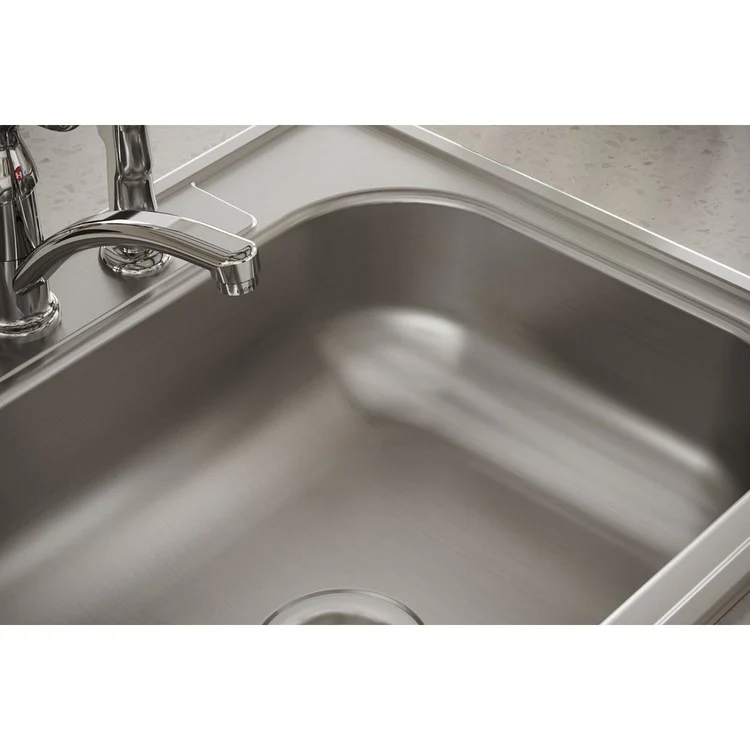 Kitchen Sink Dayton 25 x 21.25 Inch Single Bowl 2 Hole ADA Satin Drop-In Rectangle Drain Location Center Depth 6-4/7 Inch Bottom Only Pads - Frankwebs