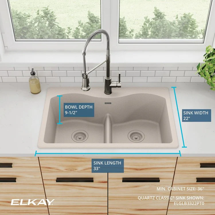 Kitchen Sink Quartz Classic 33 x 22 Inch Double Bowl Equal Putty Top Mount - Frankwebs