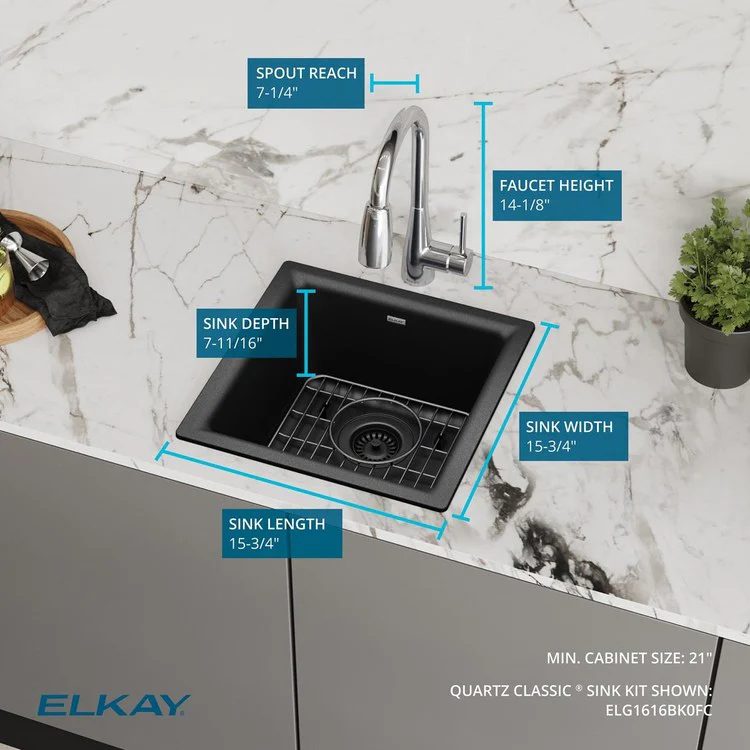Kitchen Sink Quartz Classic 16 x 16 Inch Single Bowl Bar Kit with Faucet Greystone Drop-In Undermount - Frankwebs
