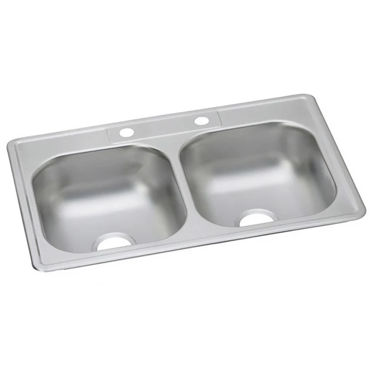 Kitchen Sink Dayton 33 x 22 Inch Double Bowl Equal MR2 Hole Satin Top Mount Drain Location Center Bottom Only Spray - Frankwebs