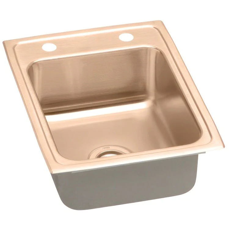 Kitchen Sink 17 x 22 Inch Single Bowl MR2 Hole Copper Drop-In CuVerro Antimicrobial Copper Drain Location Center Full Spray Sides and Bottom - Frankwebs