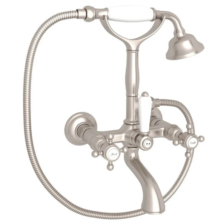 Tub Filler Wall Mount with Handshower 3 Cross Exposed Spout Polished Nickel - Frankwebs