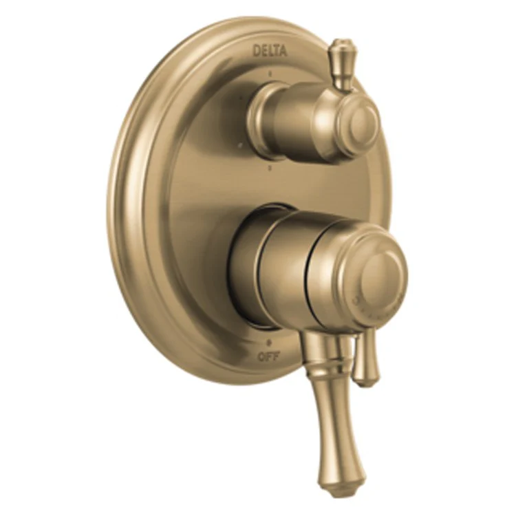Valve Trim Cassidy Monitor 17 Traditional with Volume Control and 6 Setting Integrated Diverter 2 Lever Brilliance Champagne Bronze ADA for MultiChoice Universal Rough-In Valve R22000 Series - Frankwebs