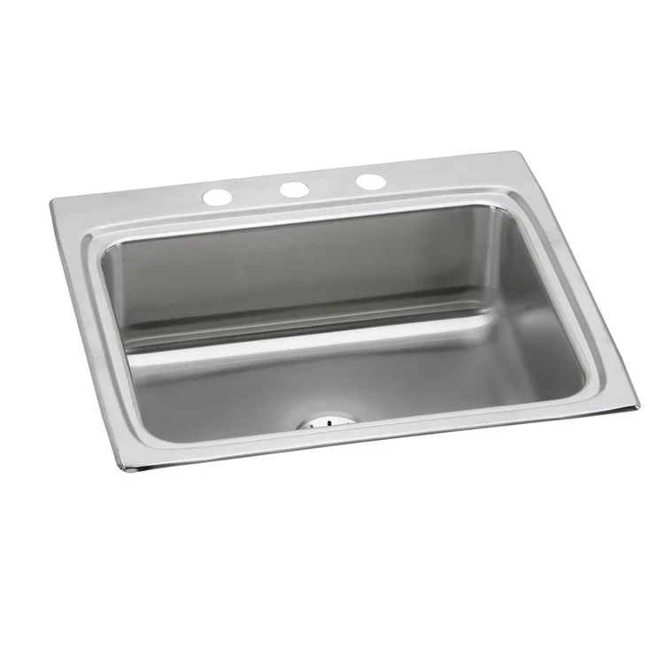 Kitchen Sink Lustertone Classic 25 x 22 Inch Single Bowl with Perfect Drain 3 Hole Lustertone Top Mount Stainless Steel Drain Location Center Sides and Bottom Pads - Frankwebs