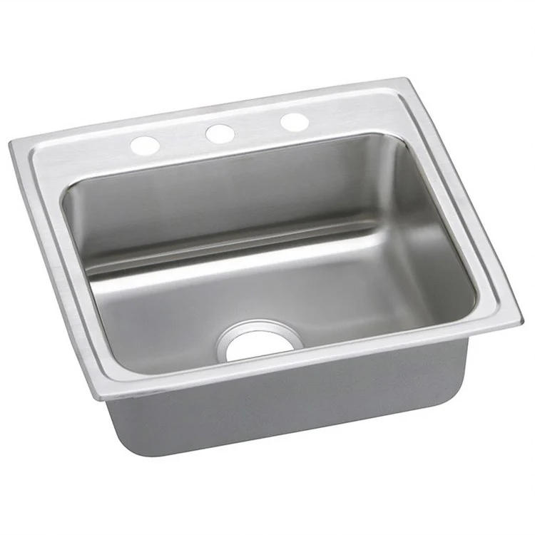 Kitchen Sink Lustertone Classic 22 x 19.5 Inch Single Bowl 3 Hole ADA Lustrous Highlighted Satin Top Mount Rectangle Drain Location Rear Center Depth 5-1/2 Inch Quick Clip Mounting System Full Spray Sides and Bottom - Frankwebs