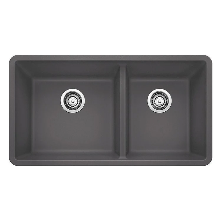 Kitchen Sink Precis 33 x 18 Inch Double Bowl 1-3/4 Bowl Coal Black Undermount Rectangle Silgranit - Frankwebs