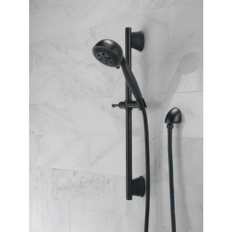 Handshower Set Universal Showering Components Matte Black 5 Function 1.75 Gallons per Minute 24 Inch Slide Bar with Holder - Frankwebs
