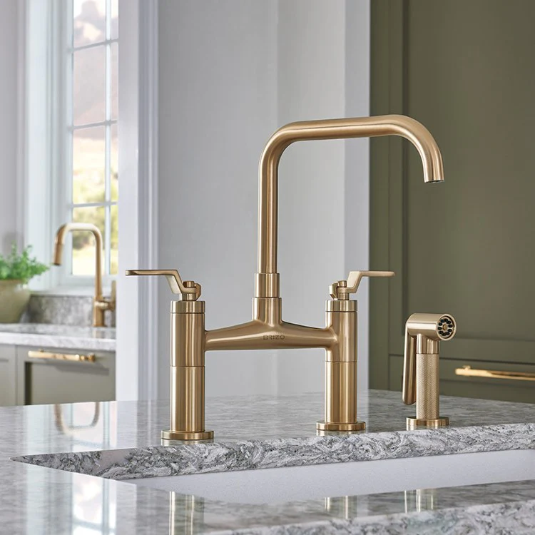 Litze Two Handle Kitchen Bridge Faucet with Square Spout/Industrial Handle/Side Sprayer - Frankwebs