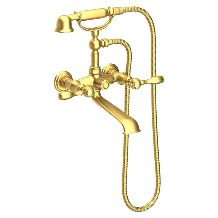 Tub Filler Victoria Wall Mount Exposed with Handshower 6 Inch Spread 2 Lever ADA Satin Brass PVD 2 Hole - Frankwebs