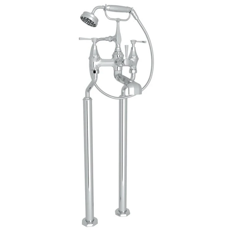 Tub Filler Deco Exposed Floor Mount with Handshower 6-10 Inch Spread 3 Lever Polished Chrome - Frankwebs