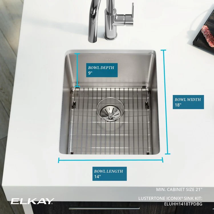 Kitchen Sink Lustertone Iconix 16.5 x 20.5 Inch Single Bowl Kit with Perfect Drain Luminous Satin Undermount - Frankwebs