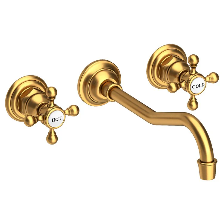 Lavatory Faucet Chesterfield Wall Mount 8 Inch Spread 2 Cross ADA WaterSense English Bronze 1.2 Gallons Per Minute Brass Less Drain Spout Reach 9-3/4 Inch - Frankwebs