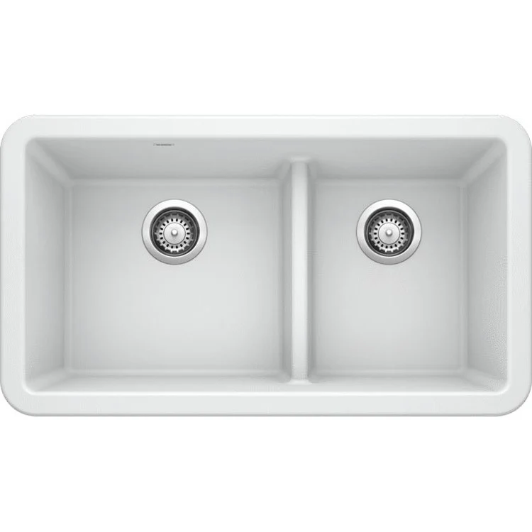 Kitchen Sink Ikon 33 x 19 Inch Double Bowl Apron Front 1-3/4 with Low Divide White Farmhouse - Frankwebs