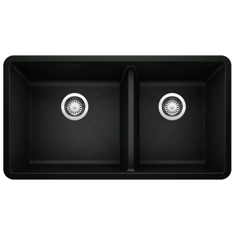 Kitchen Sink Precis 33 x 18 Inch Double Bowl 1-3/4 Bowl Coal Black Undermount Rectangle Silgranit - Frankwebs