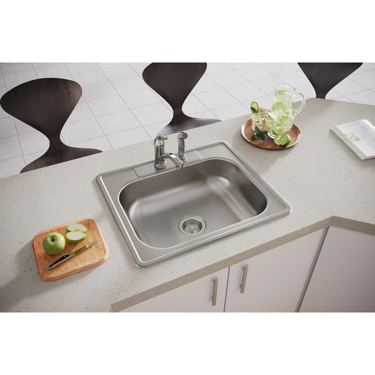 Kitchen Sink Dayton 25 x 21.25 Inch Single Bowl 2 Hole ADA Satin Drop-In Rectangle Drain Location Center Depth 6-4/7 Inch Bottom Only Pads - Frankwebs