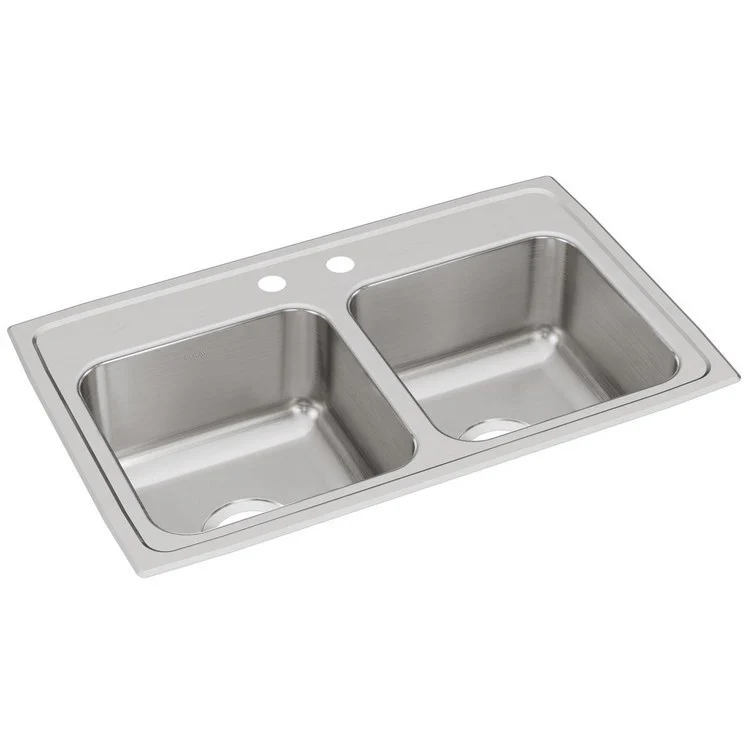 Kitchen Sink Lustertone Classic 29 x 18 Inch Double Bowl Equal 2 Hole Lustrous Satin Drop-In Stainless Steel Drain Location Center Bottom Only Pads - Frankwebs