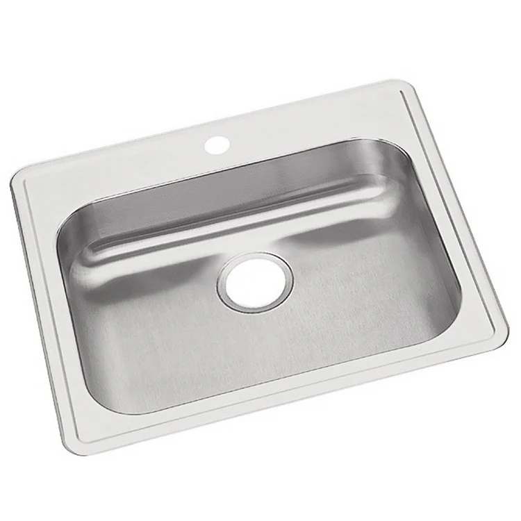 Kitchen Sink Dayton 25 x 22 Inch Single Bowl 1 Hole ADA Satin Drop-In Rectangle Drain Location Rear Center Depth 5-3/8 Inch Bottom Only Pads - Frankwebs