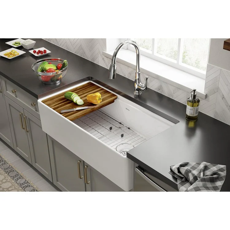 Kitchen Sink Fireclay 36 x 19 Inch Single Bowl Kit Apron Front White Farmhouse Front Drain Location Right Workstation - Frankwebs
