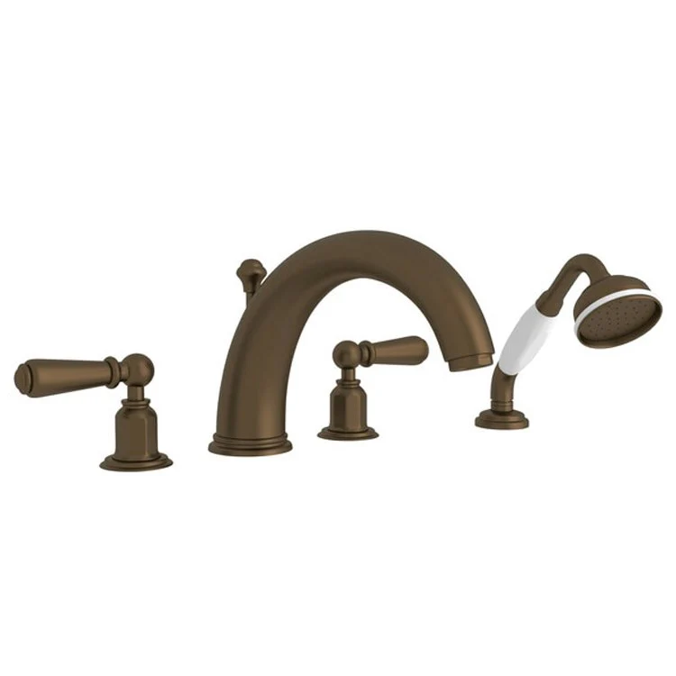 Tub Filler Edwardian Deck Mount with Handshower 2 Lever Fixed Spout Satin Nickel - Frankwebs
