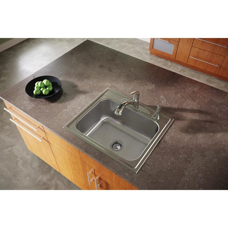 Kitchen Sink Dayton 25 x 22 Inch Single Bowl 4 Hole Premium Highlighted Satin Top Mount - Frankwebs