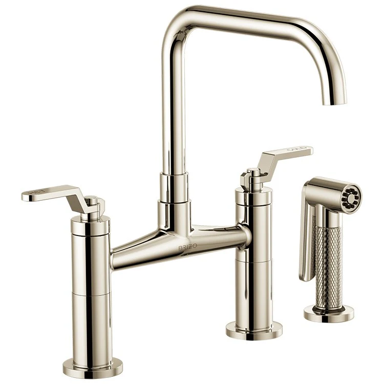Litze Two Handle Kitchen Bridge Faucet with Square Spout/Industrial Handle/Side Sprayer - Frankwebs