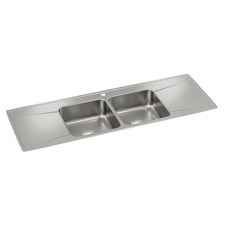 Kitchen Sink Lustertone Classic 66 x 22 Inch Double Bowl Equal with 2 Drain Board 1 Hole Lustrous Satin Drop-In - Frankwebs