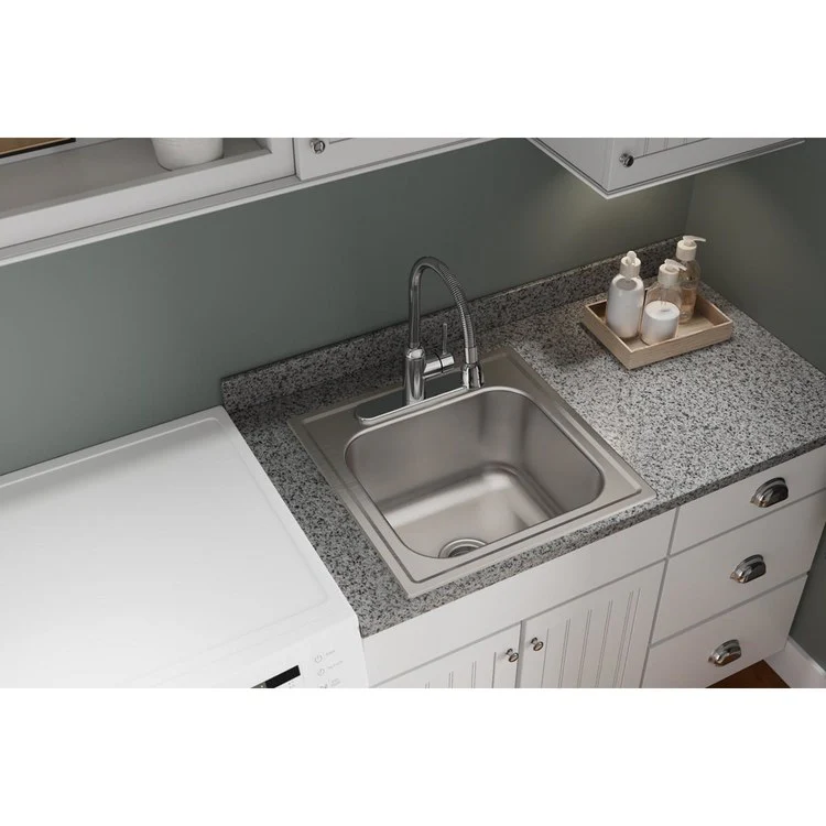 Kitchen Sink Dayton 20 x 20 Inch Single Bowl Laundry 3 Hole Premium Highlighted Satin Drop-In - Frankwebs