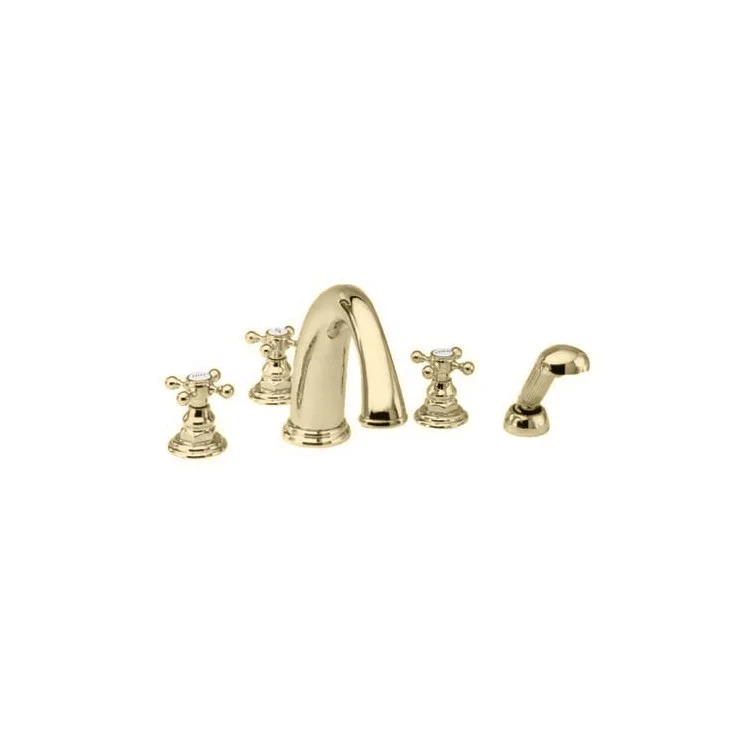 Roman Tub Trim Alveston Deck Mount with Handshower 3 Cross French Gold PVD ADA 8 to 20 Inch Spread - Frankwebs