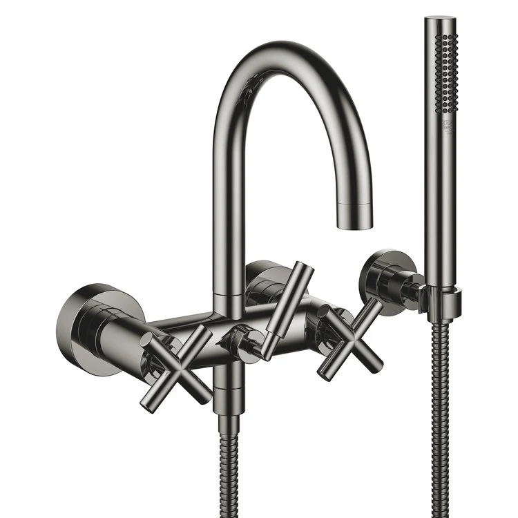 Tub Filler TARA Mixer for Wall Mount with Handshower 5-7/8 Inch Spread 3 Cross/Lever Dark Chrome - Frankwebs