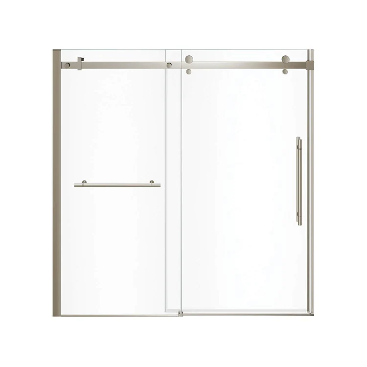 Tub and Shower Door Vela Sliding 59 x 59 Inch Brushed Nickel Clear 5/16 Inch 22-1/2 to 24-1/2 Inch - Frankwebs
