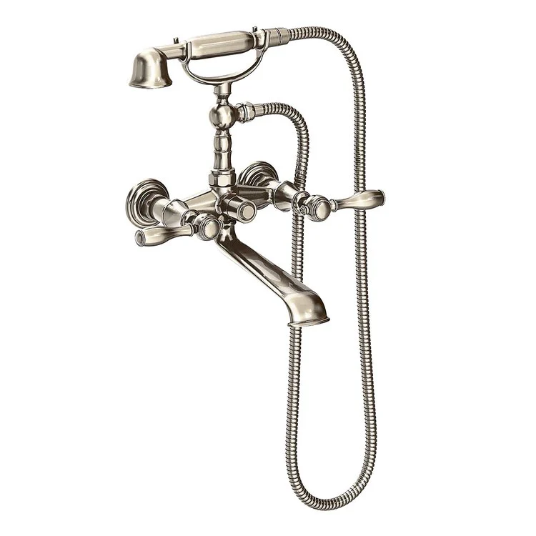 Tub Filler Victoria Wall Mount Exposed with Handshower 6 Inch Spread 2 Lever ADA Satin Brass PVD 2 Hole - Frankwebs