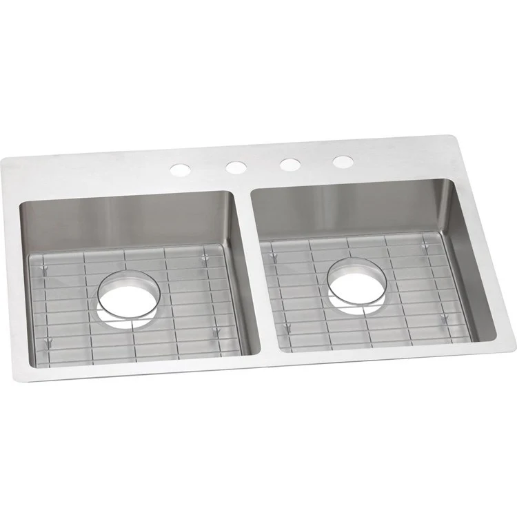 Kitchen Sink Crosstown 33 x 22 Inch Double Bowl Equal Kit 1 Hole ADA Polished Satin Drop-In Undermount Rectangle Drain Location Rear Center Depth 6 Inch Sound Guard Slim Rim - Frankwebs