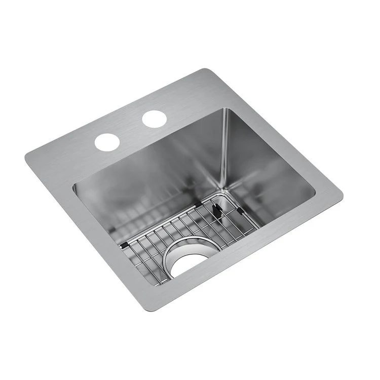 Bar Sink Crosstown 15 x 15 Inch Single Bowl Dual Mount Kit 2 Hole Polished Satin Drop-In Undermount Square Drain Size 3-1/2 Inch - Frankwebs