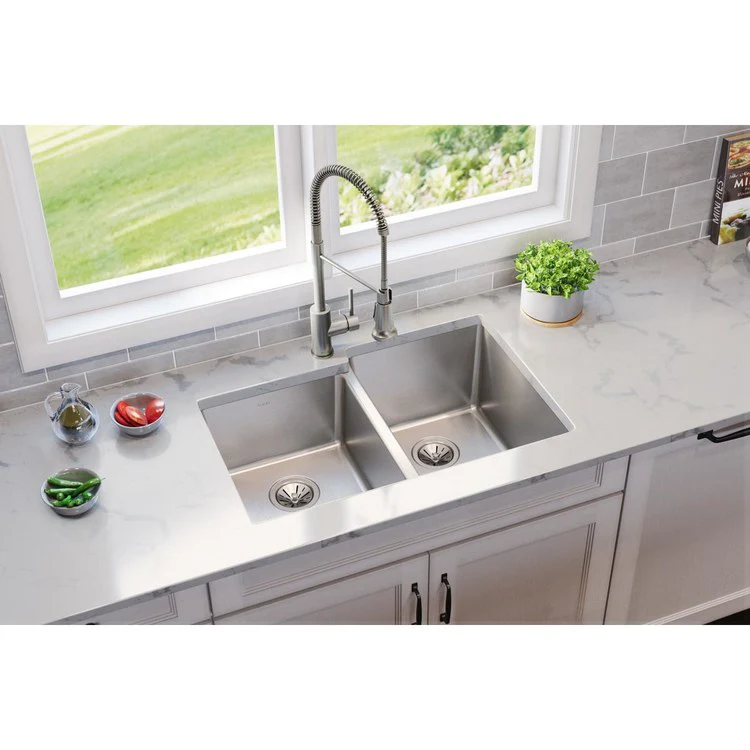 Kitchen Sink Lustertone Iconix 31.25 x 20.5 Inch Double Bowl Offset Luminous Satin Undermount - Frankwebs